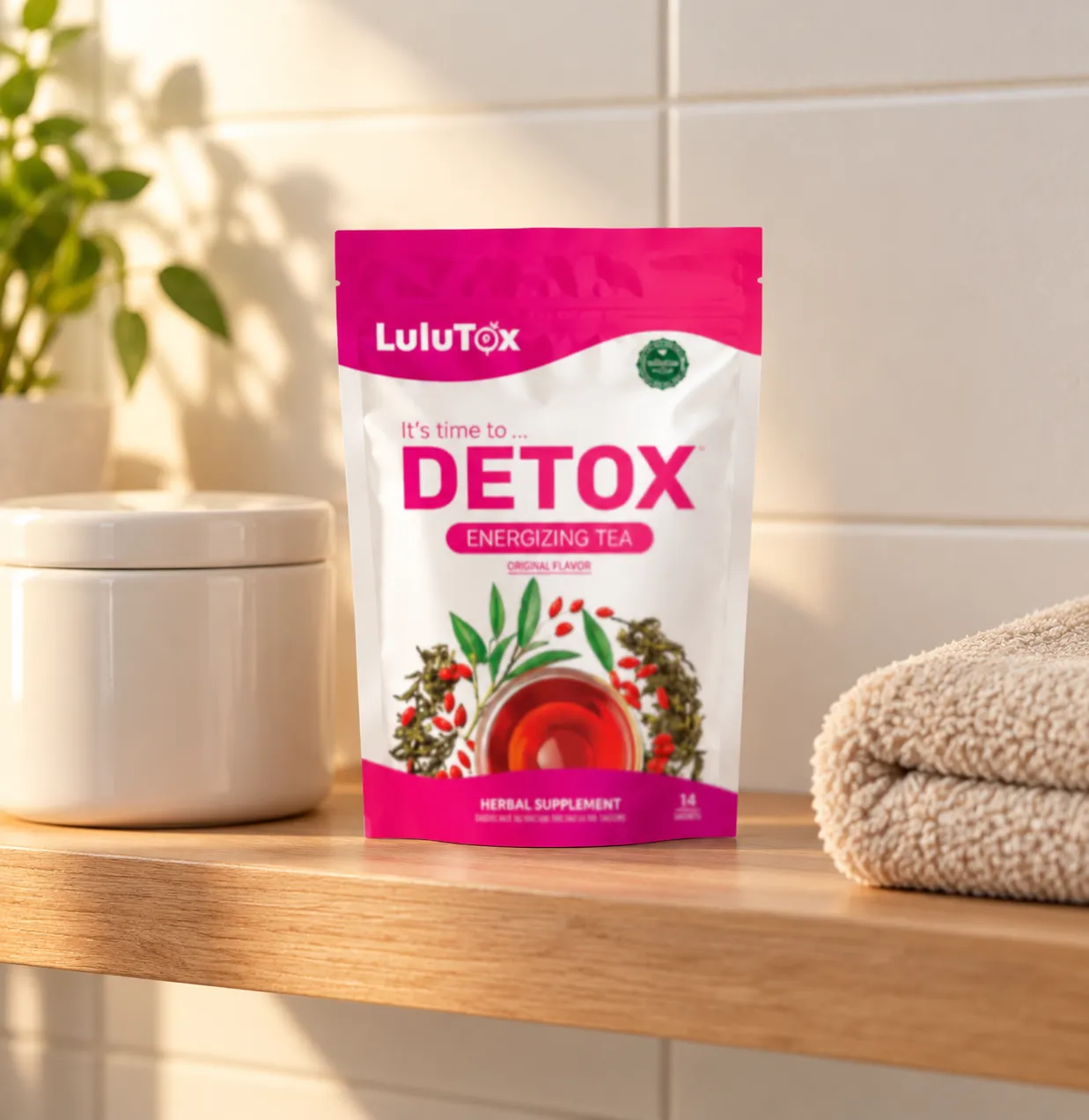 Lulutox Detox Tea — Verpackung im Alltag