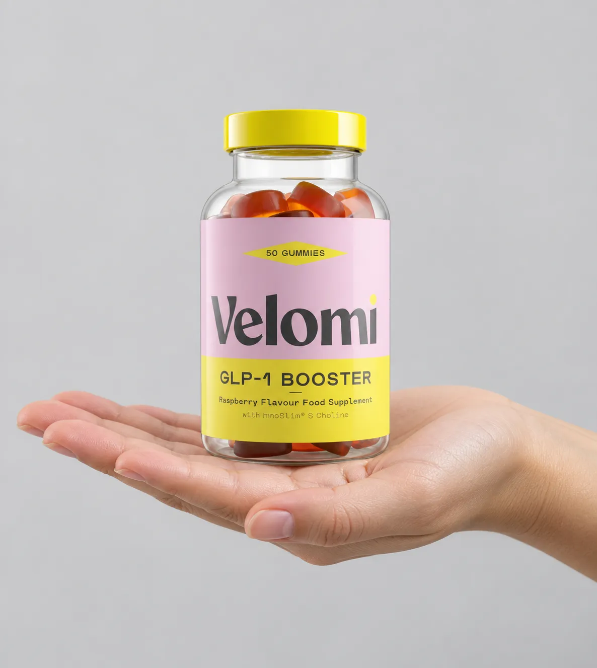 Velomi GLP-1 Gummies — Verpackung in der Hand