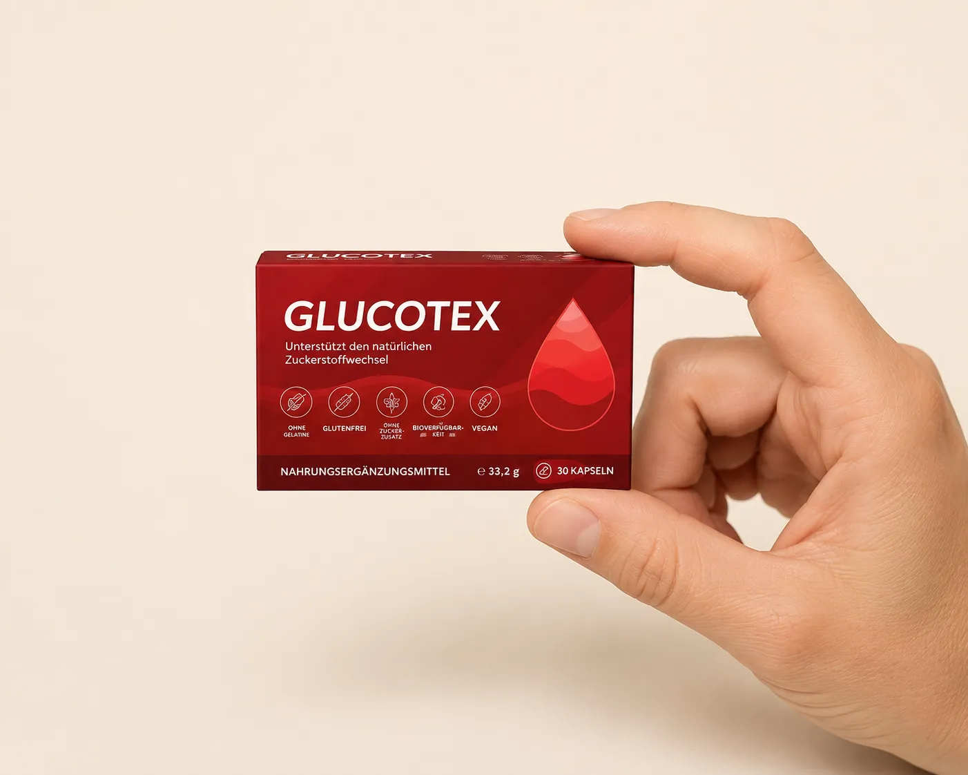 GLUCOTEX — Verpackung in der Hand